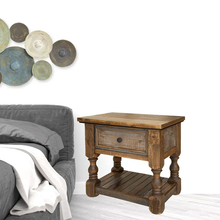 27" Brown Solid Wood One Drawer Nightstand