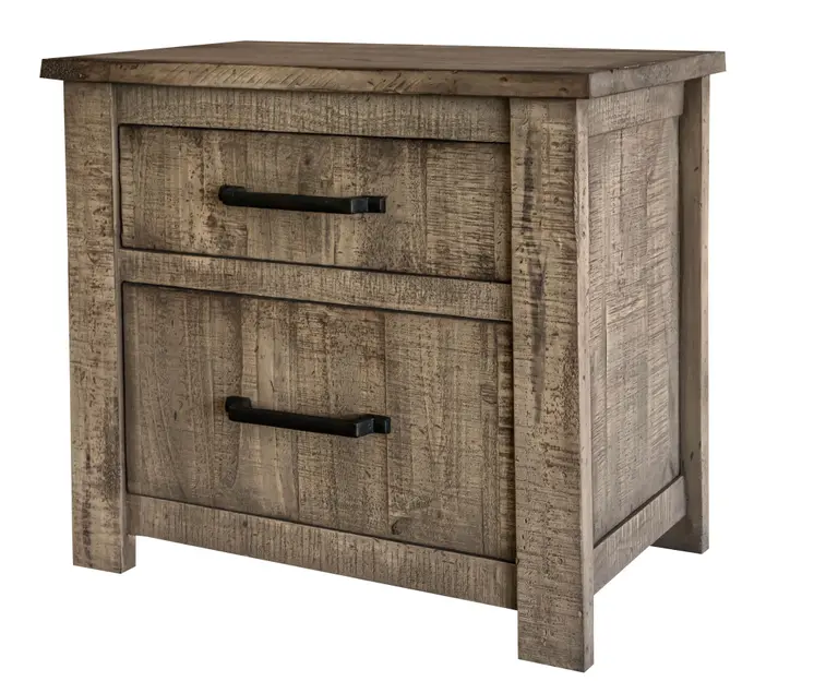 25" Brown Solid Wood Two Drawer Nightstand