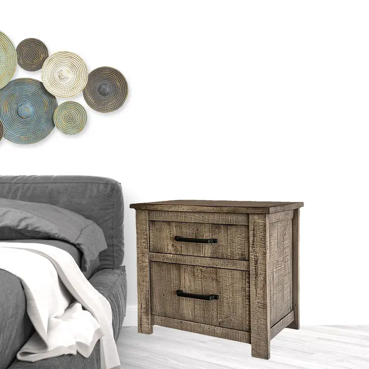 25" Brown Solid Wood Two Drawer Nightstand