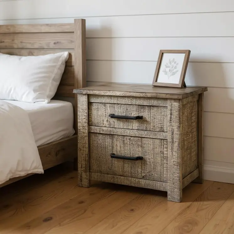 25" Brown Solid Wood Two Drawer Nightstand