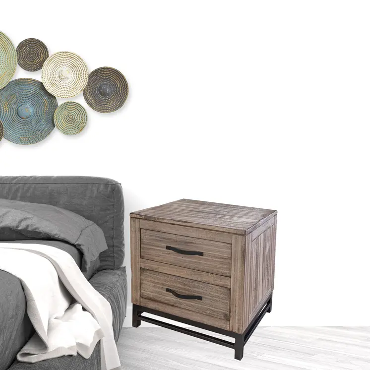 25" Brown Solid Wood Two Drawer Nightstand