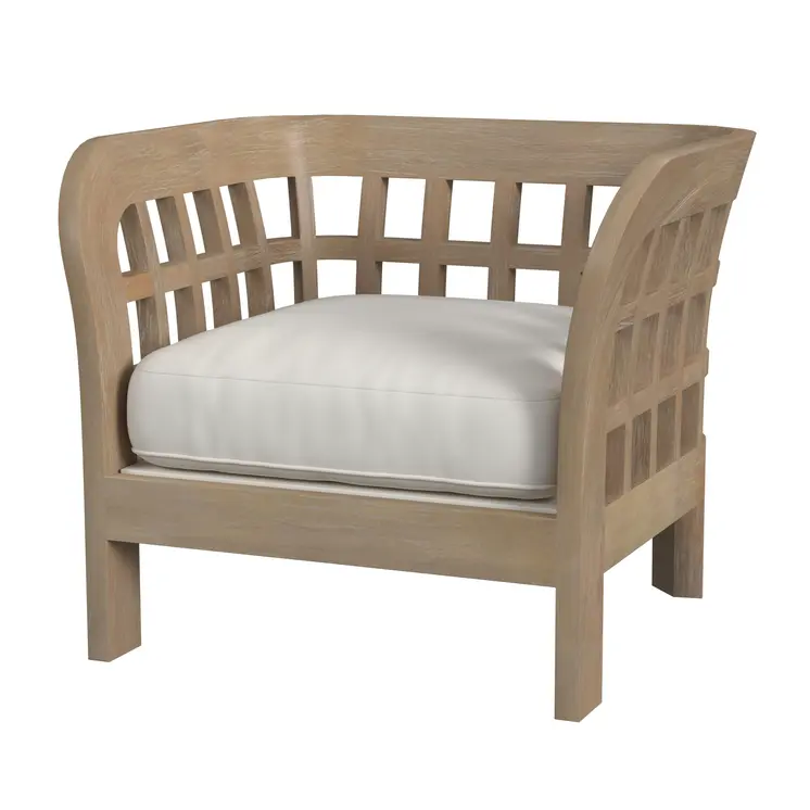 32" Light Brown Solid Wood Outdoor Arm Chair with Ivory Cushion
