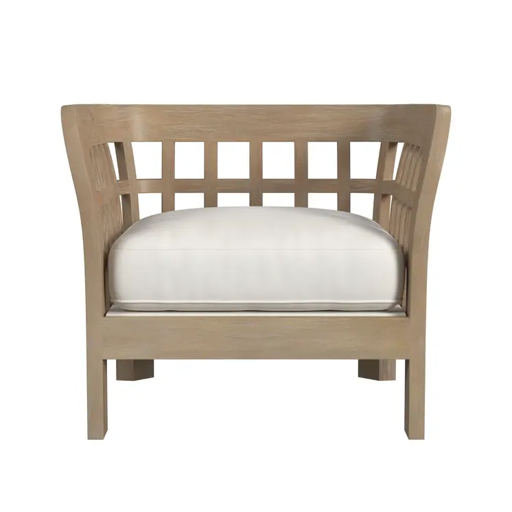 32" Light Brown Solid Wood Outdoor Arm Chair with Ivory Cushion