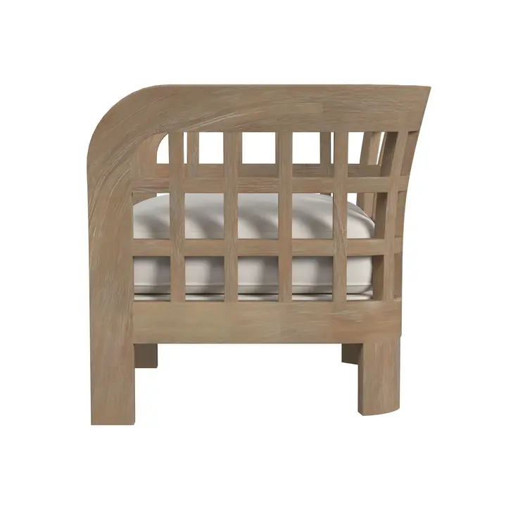 32" Light Brown Solid Wood Outdoor Arm Chair with Ivory Cushion