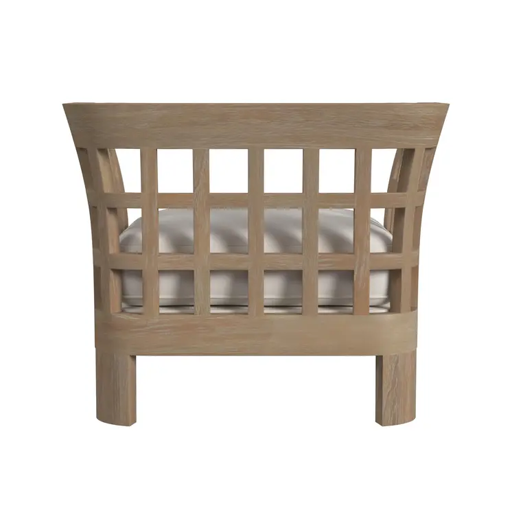 32" Light Brown Solid Wood Outdoor Arm Chair with Ivory Cushion
