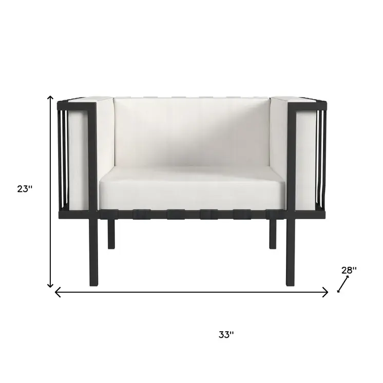 33" Black Metal Outdoor Arm Chair with Off White Cushion