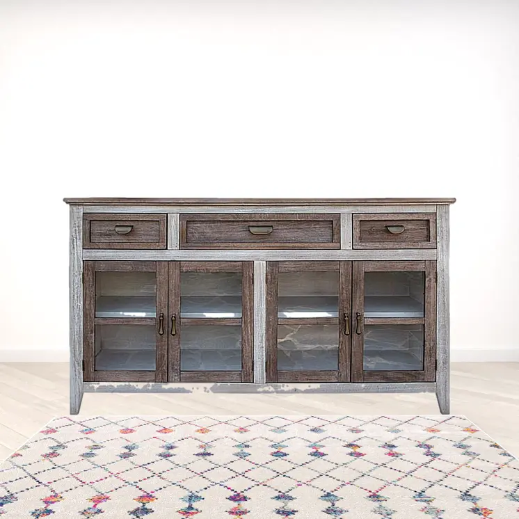 67" Brown Solid and Manufactured Wood Distressed Credenza