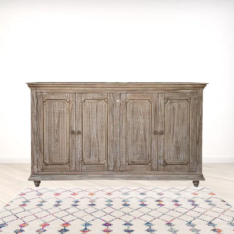 71" Sand Solid and Manufactured Wood Distressed Credenza