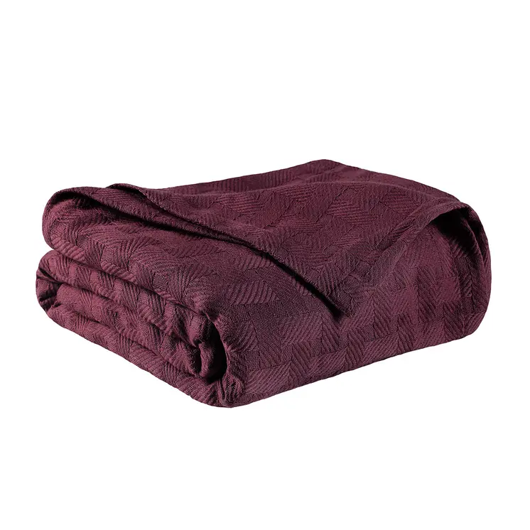 King Plum Cotton Basketweave Geometric Blanket