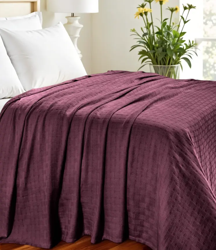 King Plum Cotton Basketweave Geometric Blanket