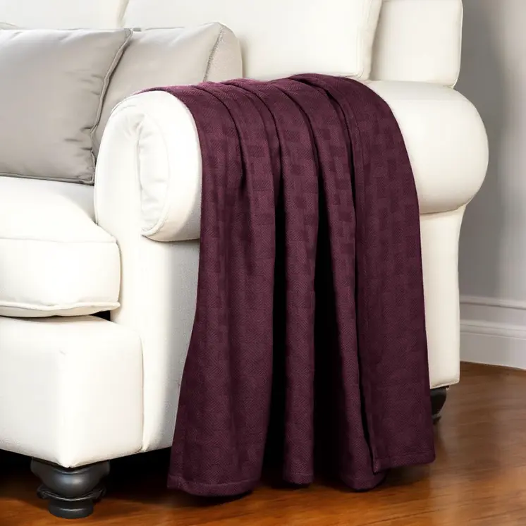 King Plum Cotton Basketweave Geometric Blanket