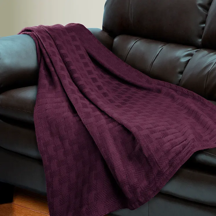 King Plum Cotton Basketweave Geometric Blanket