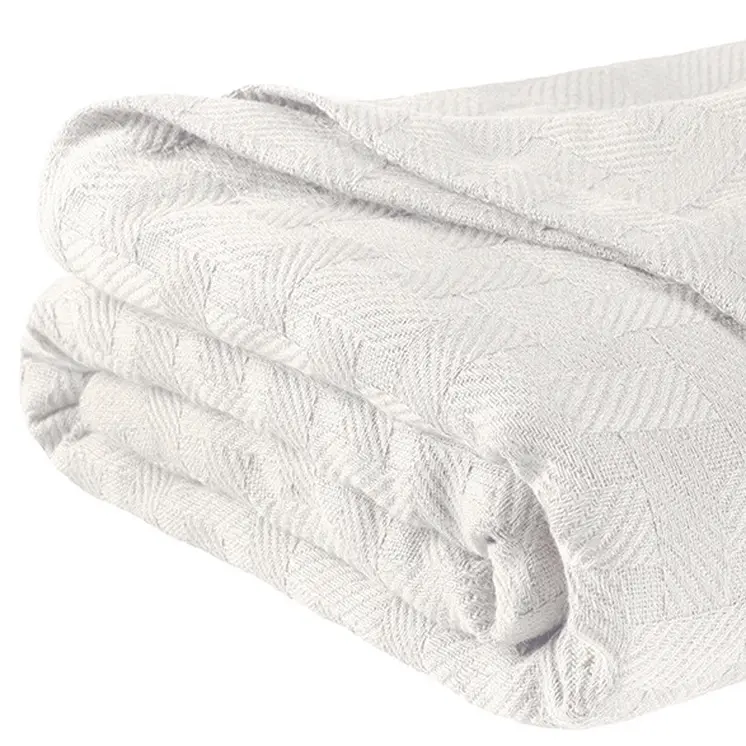 King White Cotton Basketweave Geometric Blanket