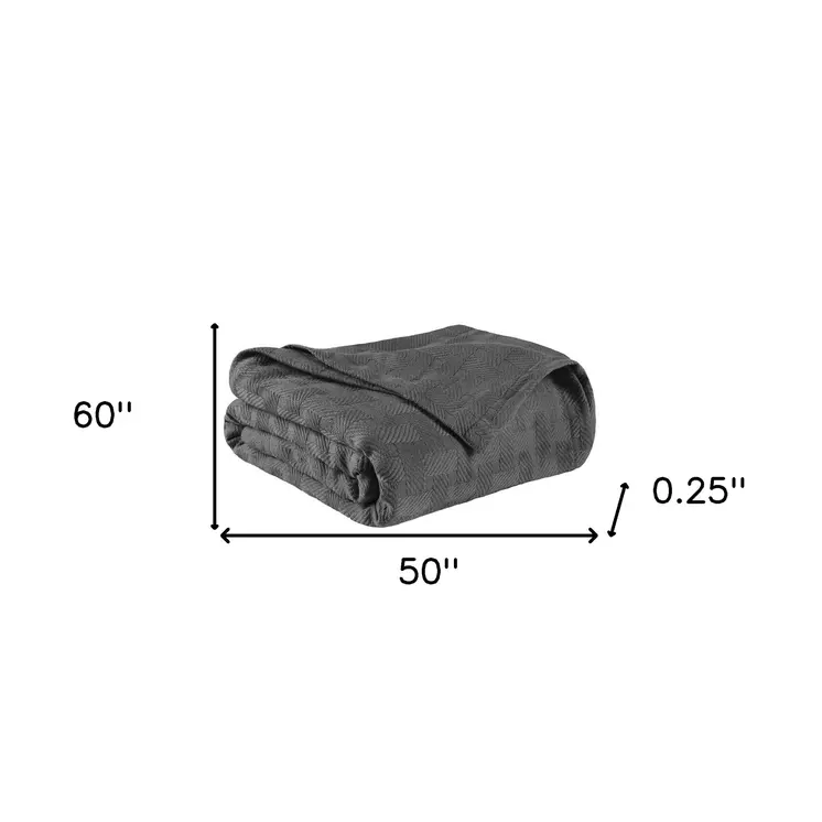 50" X 60" Charcoal Cotton Basketweave Geometric Throw Blanket