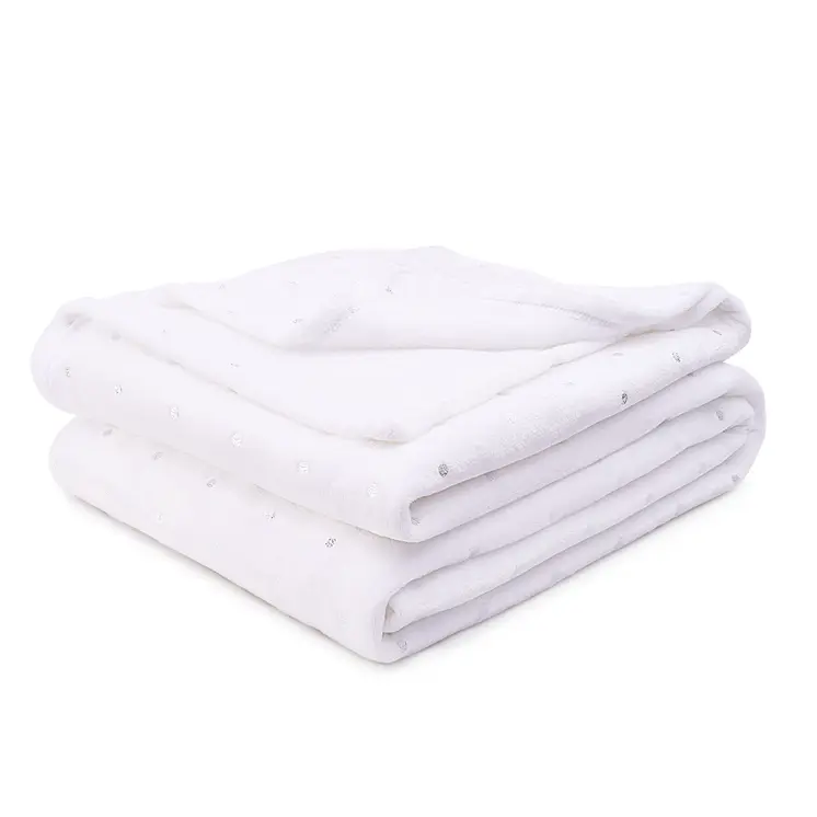 Twin Ivory Fleece Woven Polka Dots Plush Blanket
