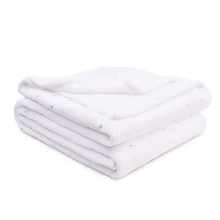 Twin Ivory Fleece Woven Polka Dots Plush Blanket