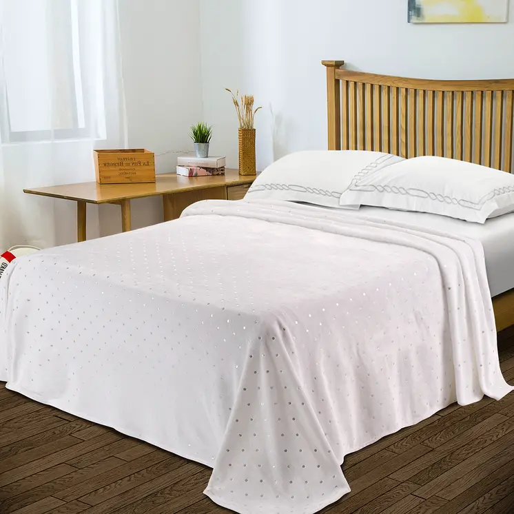 Twin Ivory Fleece Woven Polka Dots Plush Blanket