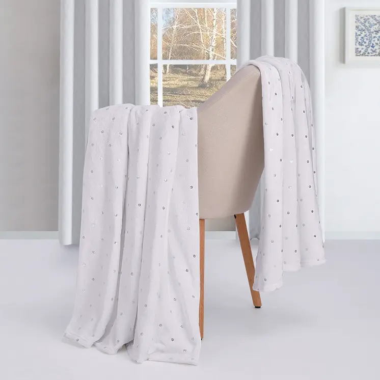 Twin Ivory Fleece Woven Polka Dots Plush Blanket