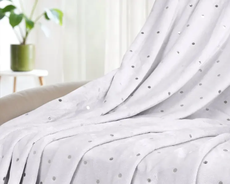 Twin Ivory Fleece Woven Polka Dots Plush Blanket