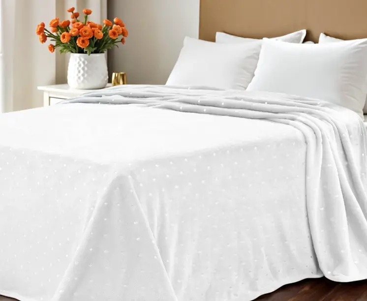 Twin Ivory Fleece Woven Polka Dots Plush Blanket