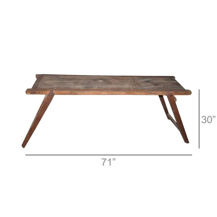 71" Brown Reclaimed Wood Distressed Folding Console Table