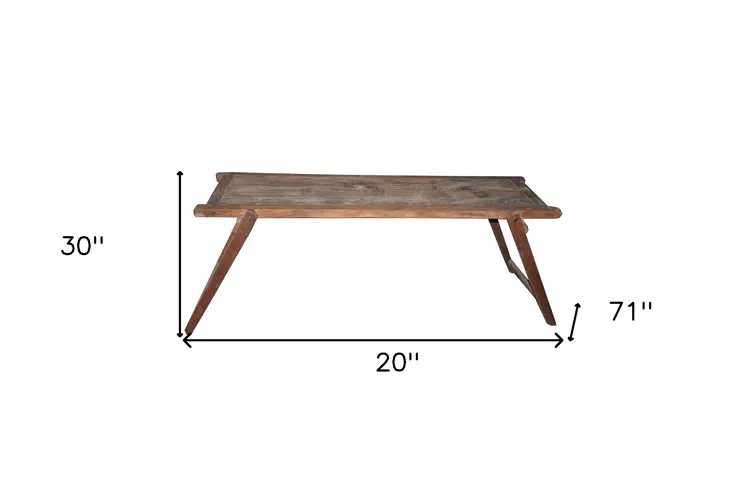 71" Brown Reclaimed Wood Distressed Folding Console Table