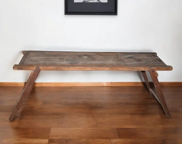 71" Brown Reclaimed Wood Distressed Folding Console Table