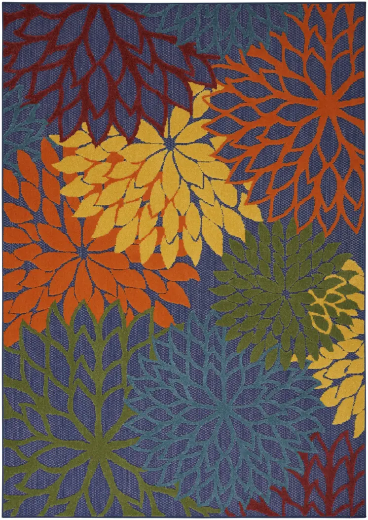 5' X 7' Blue Yellow and Green Indoor Outdoor Area Rug