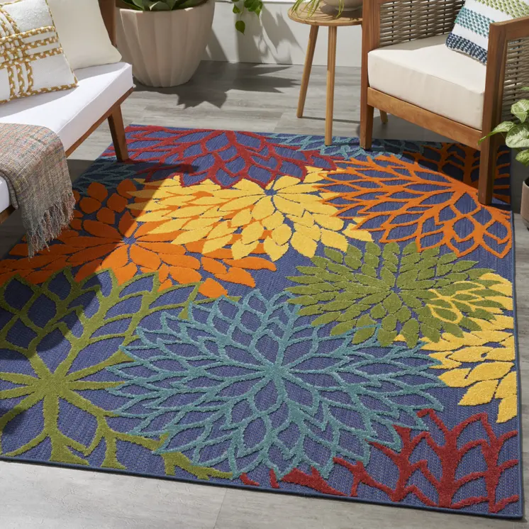 5' X 7' Blue Yellow and Green Indoor Outdoor Area Rug