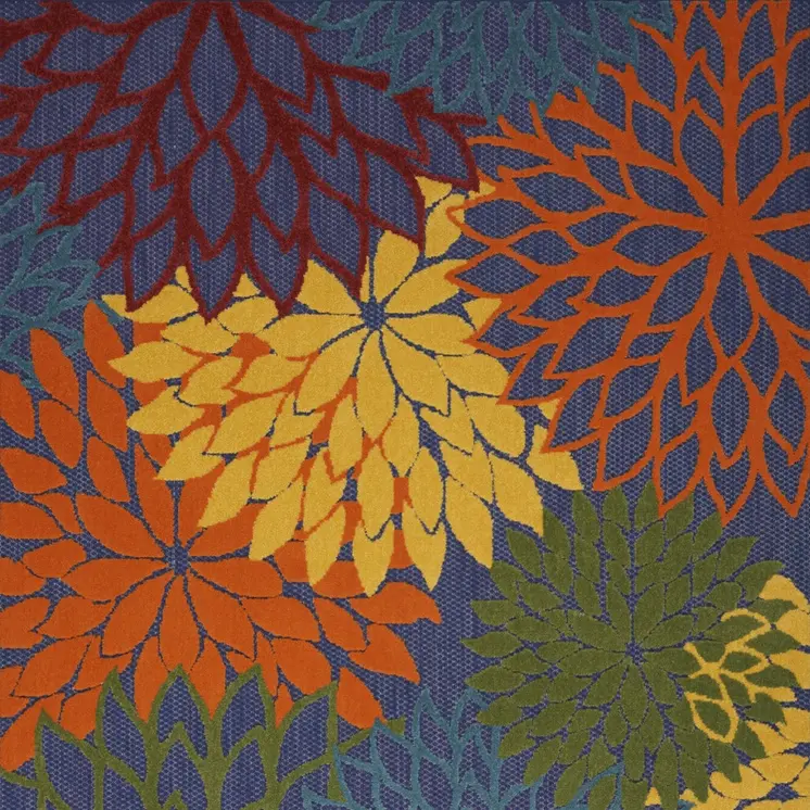 5' X 7' Blue Yellow and Green Indoor Outdoor Area Rug