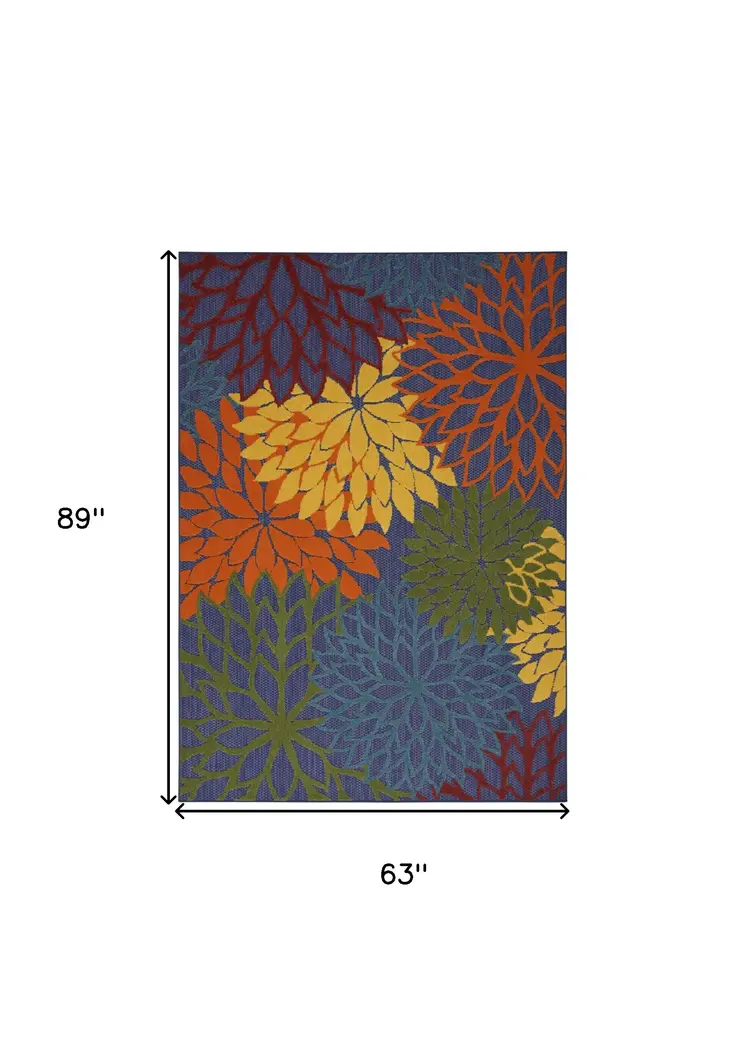 5' X 7' Blue Yellow and Green Indoor Outdoor Area Rug