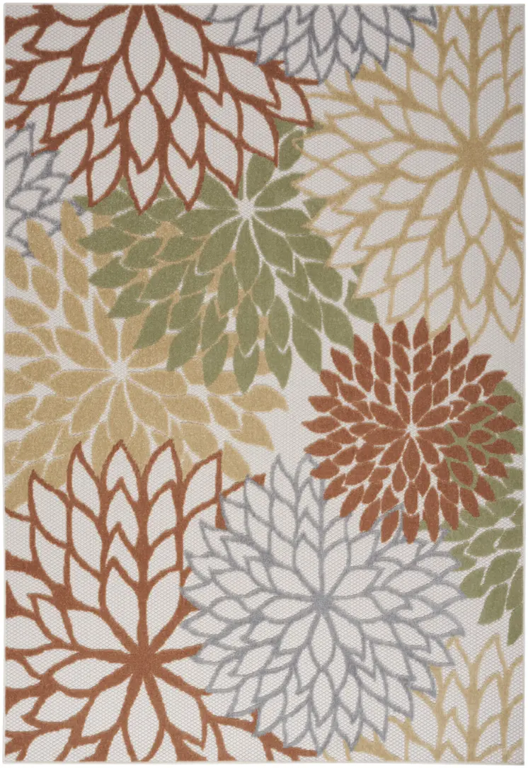 4' X 6' Ivory Green And Blue Indoor Outdoor Area Rug
