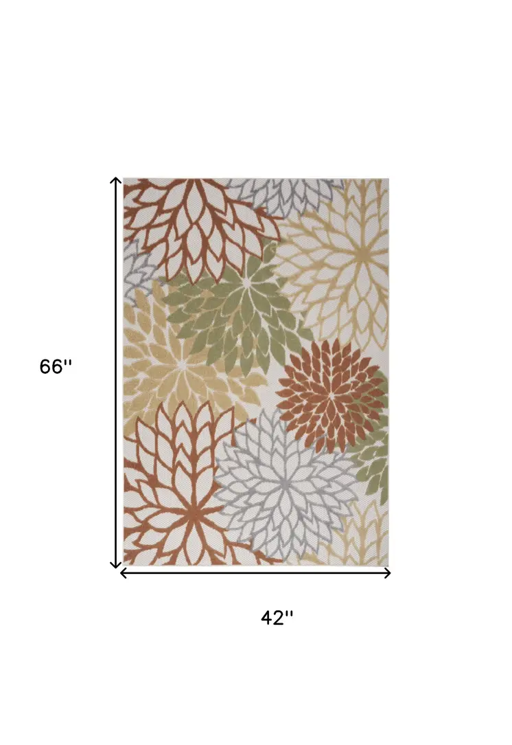 4' X 6' Ivory Green And Blue Indoor Outdoor Area Rug