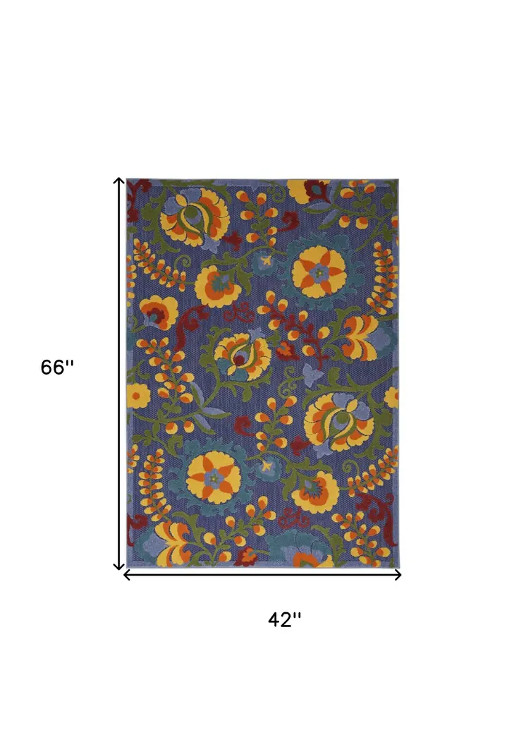 4' X 6' Blue Yellow And Green Indoor Outdoor Area Rug