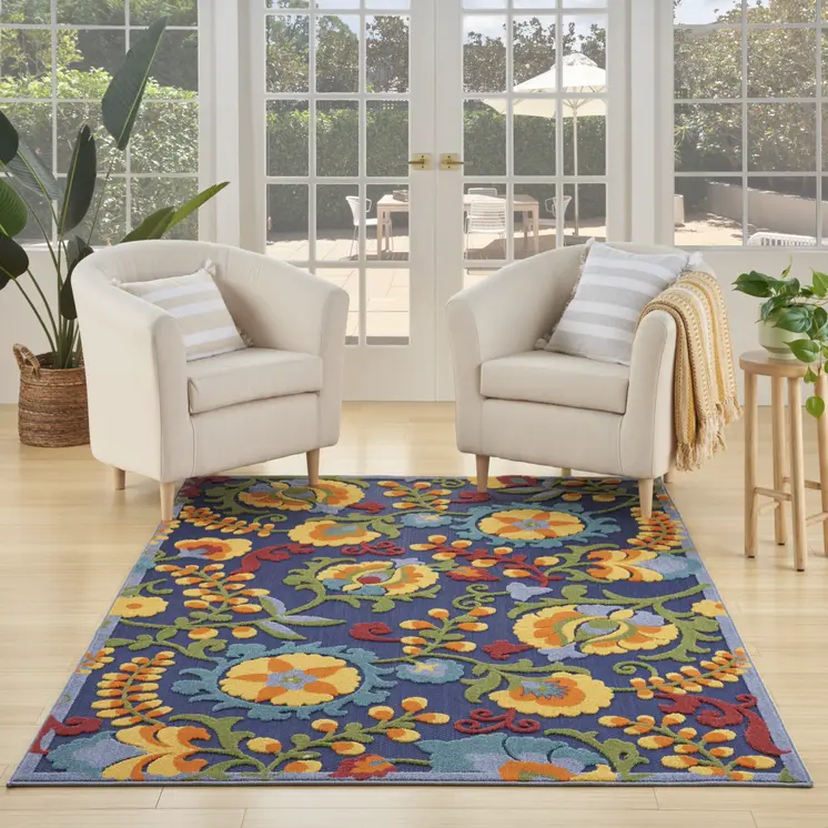 4' X 6' Blue Yellow And Green Indoor Outdoor Area Rug