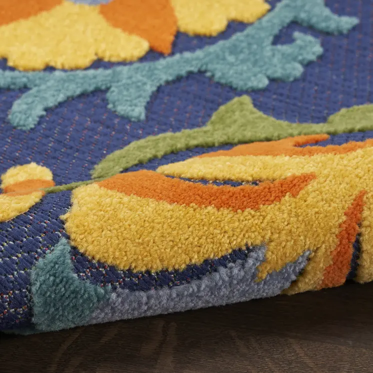 5' X 7' Blue Yellow And Green Indoor Outdoor Area Rug