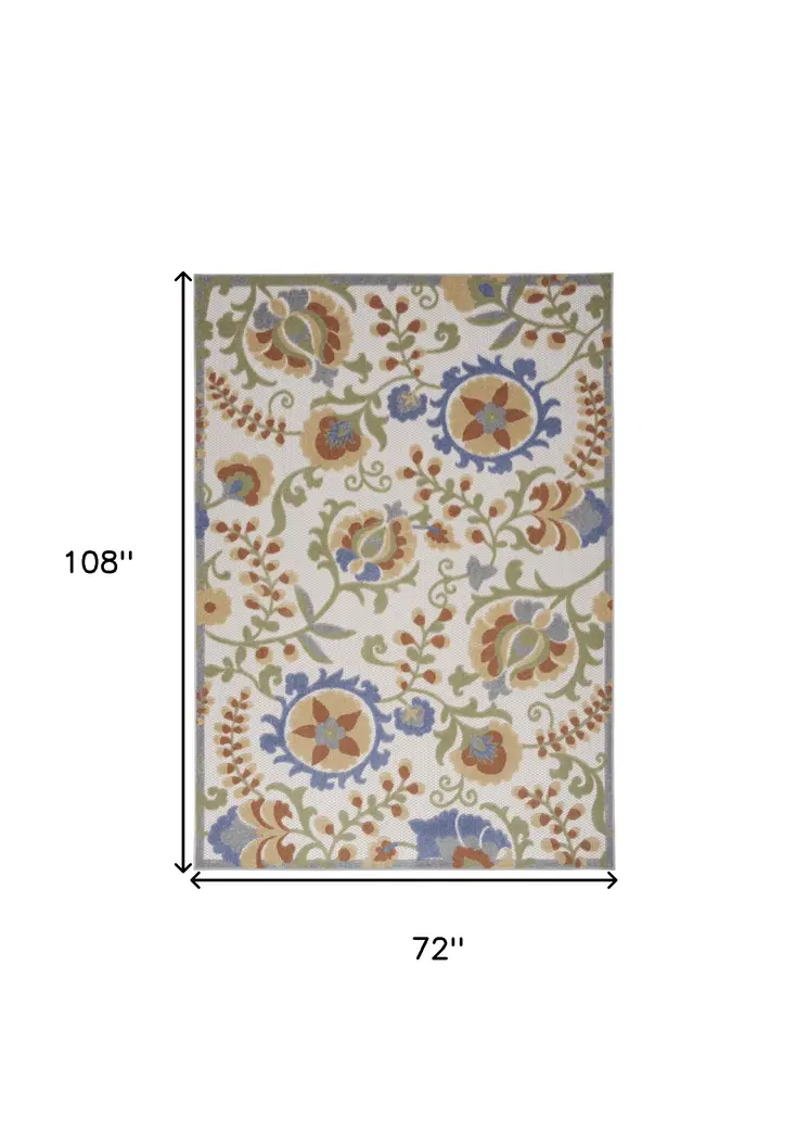 6' X 9' Ivory And Blue Indoor Outdoor Area Rug