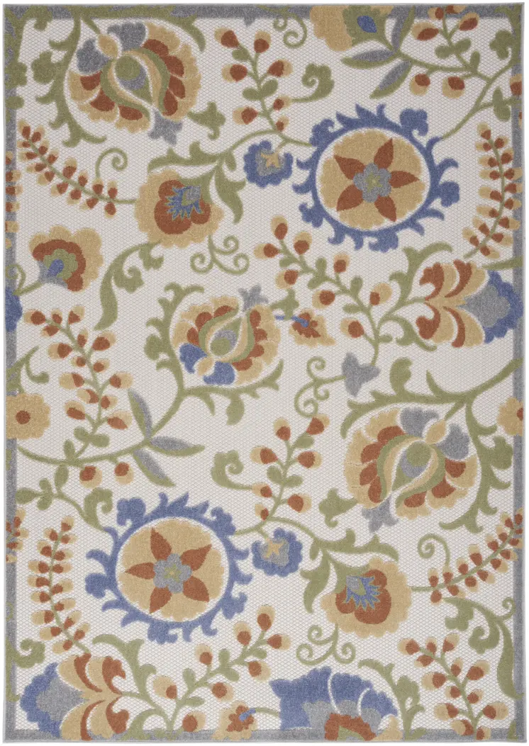 4' X 6' Ivory And Blue Indoor Outdoor Area Rug