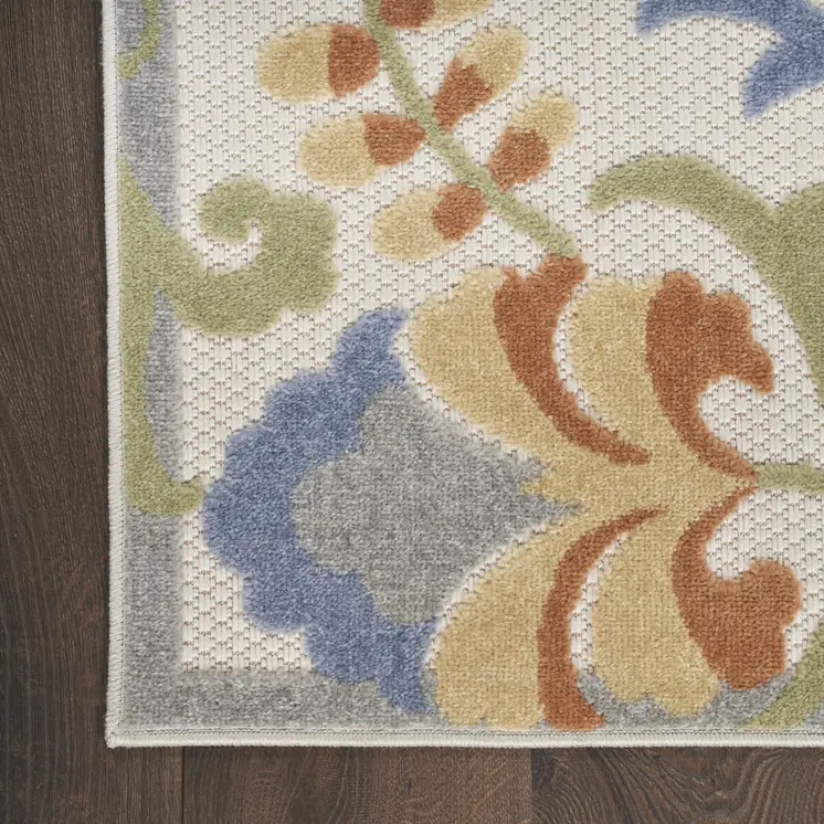 5' X 7' Ivory And Blue Indoor Outdoor Area Rug