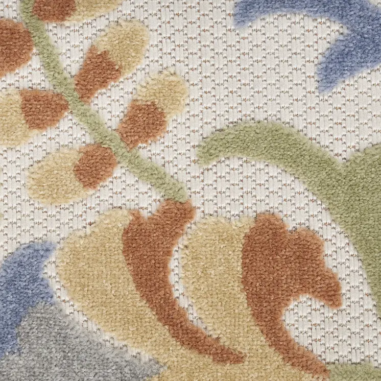 5' X 7' Ivory And Blue Indoor Outdoor Area Rug