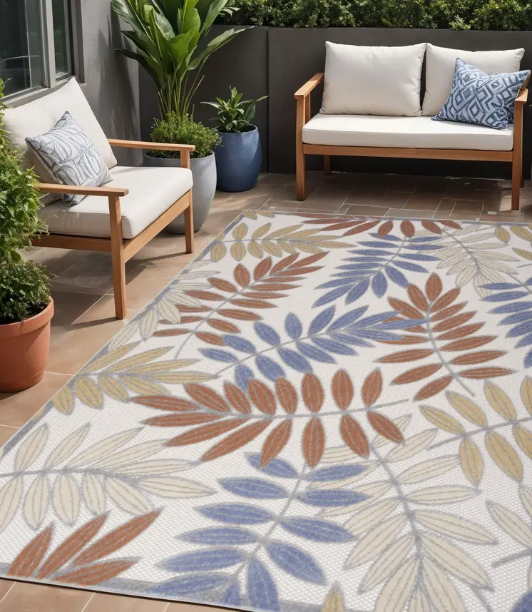 5' X 7' Blue Indoor Outdoor Area Rug