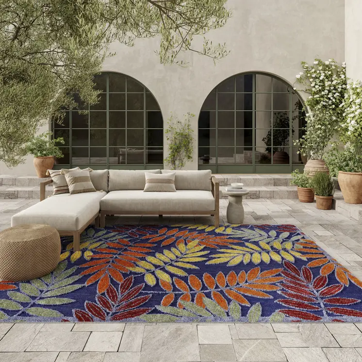 6' X 9' Orange Green And Blue Indoor Outdoor Area Rug