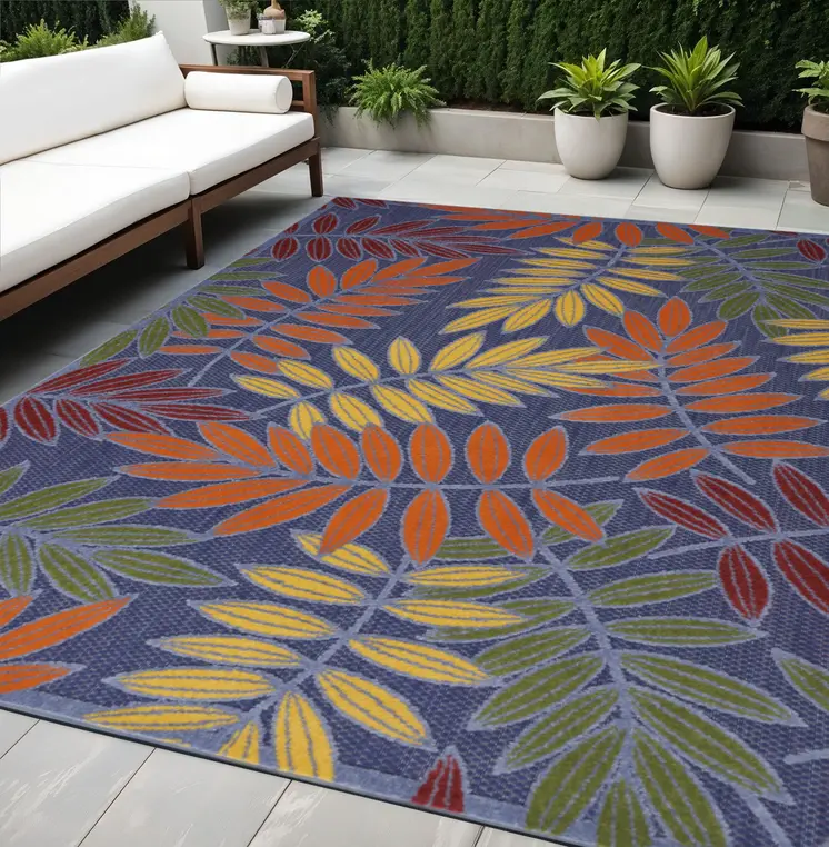 5' X 7' Orange Green And Blue Indoor Outdoor Area Rug