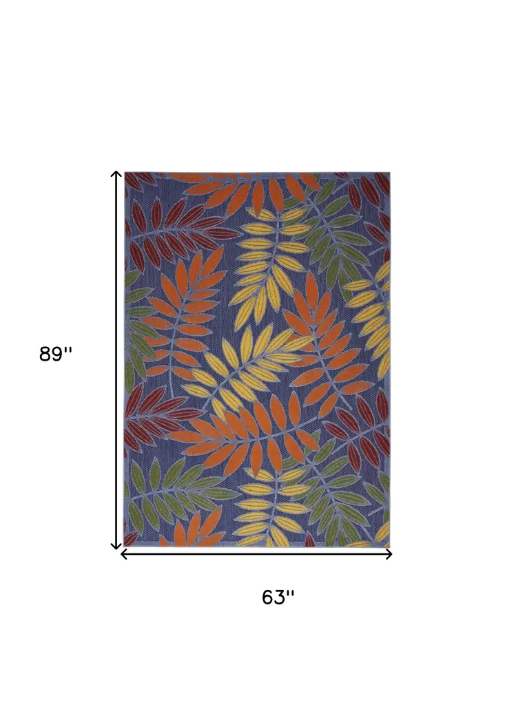 5' X 7' Orange Green And Blue Indoor Outdoor Area Rug