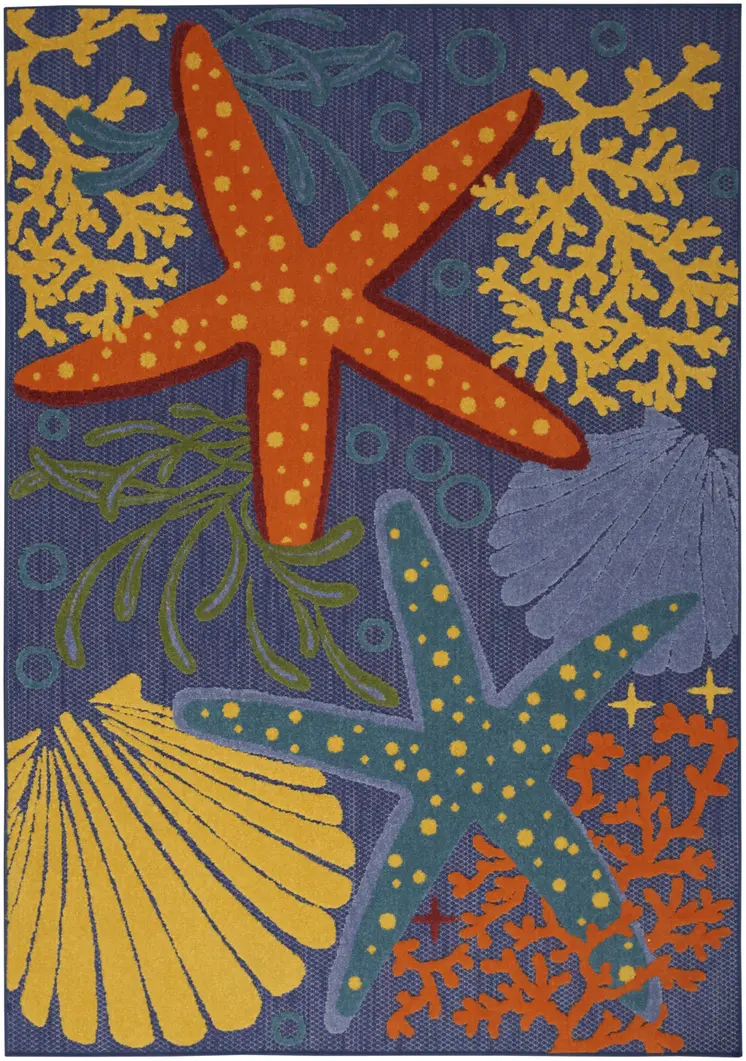 4' X 6' Blue Starfish Indoor Outdoor Area Rug