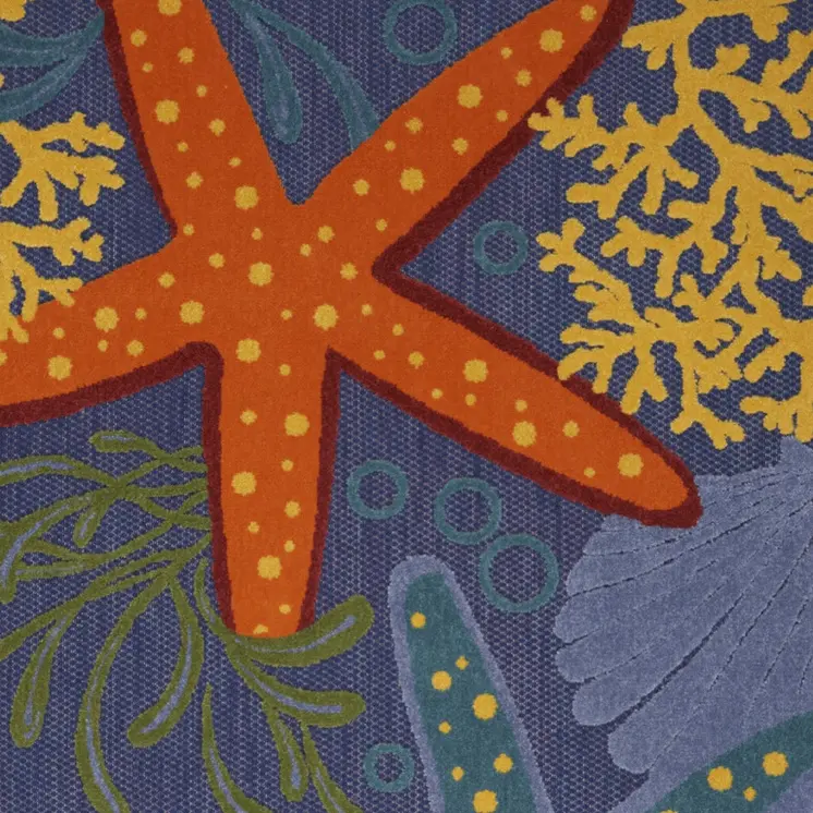 4' X 6' Blue Starfish Indoor Outdoor Area Rug