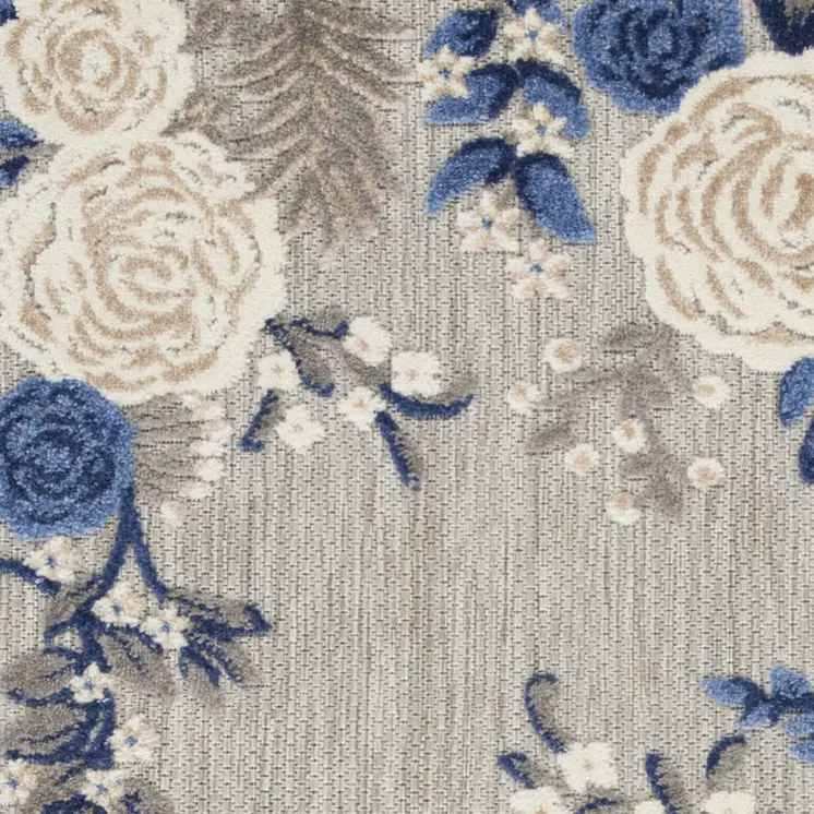 3' X 4' Blue and Gray Floral Indoor Outdoor Area Rug