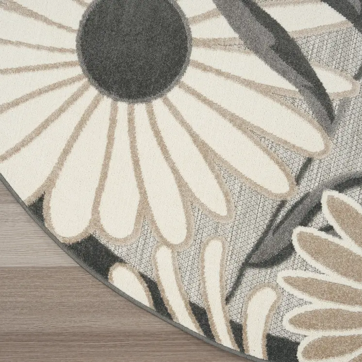 8' Beige Round Floral Indoor Outdoor Area Rug