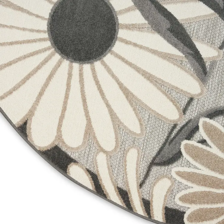 8' Beige Round Floral Indoor Outdoor Area Rug