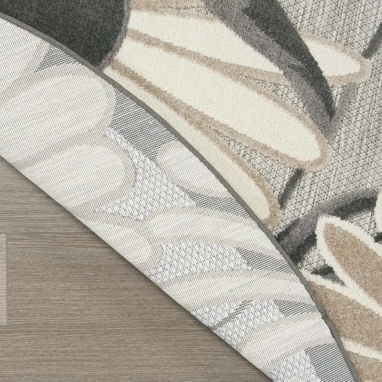 8' Beige Round Floral Indoor Outdoor Area Rug